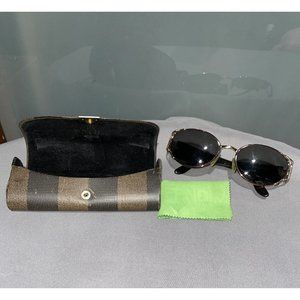 Fendi Italy Vintage 80s Oval Gold Logo Frame Eyeglasses Sunglasses With Case